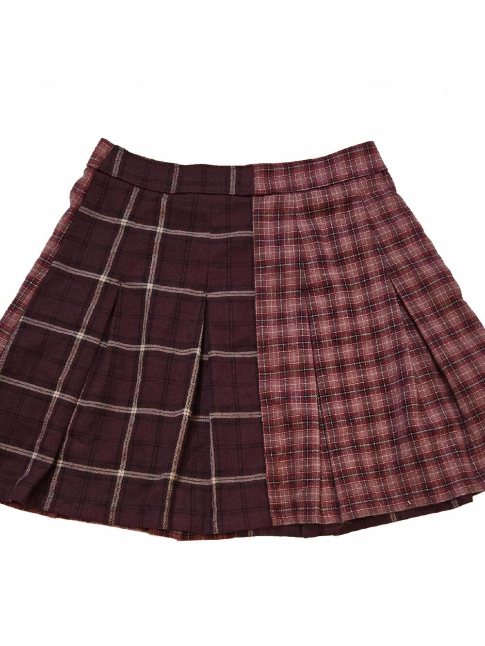 New Hollister Burgundy Red Plaid Pleated Mini Skirt Size Small